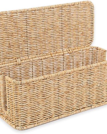 Cable Management Box, Handmade Rattan Cable Organizer with 2 Open Slots, Cord Hider for Power Strip, Router & USB Hub, Registered U.S. Design Patent (D1,112,102), 13" x 5.1" x 5.1", Natural