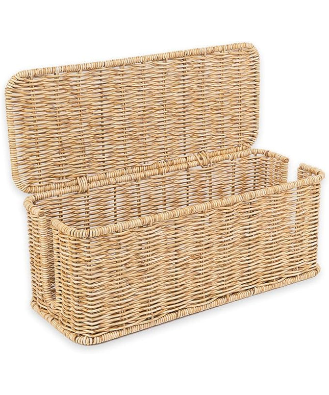 Cable Management Box, Handmade Rattan Cable Organizer with 2 Open Slots, Cord Hider for Power Strip, Router & USB Hub, Registered U.S. Design Patent (D1,112,102), 13" x 5.1" x 5.1", Natural