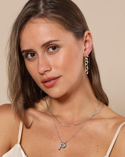 LUCA SMITH Initial Necklaces for Women, Dainty Balloon Bubble Letter, Name Letter Alphabet Pendant Layered Choker Chain Jewelry Gift