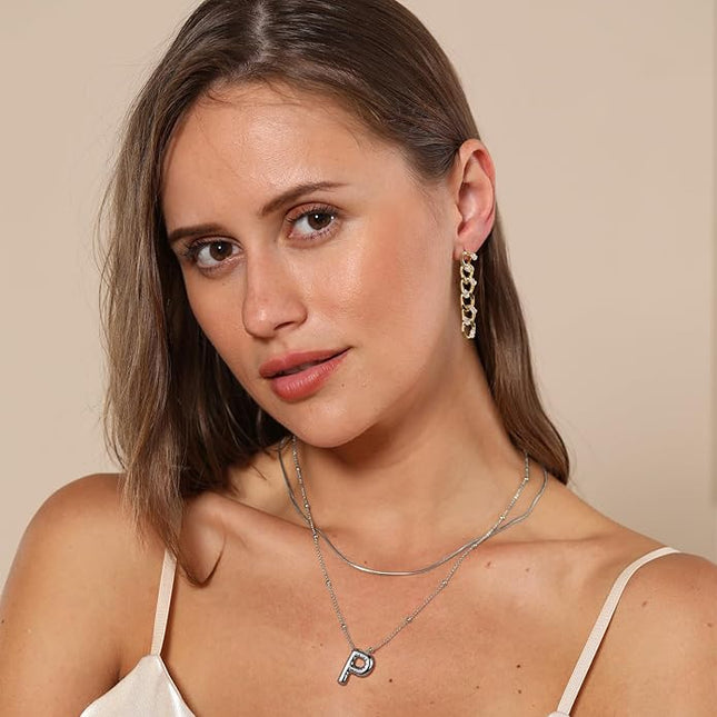 LUCA SMITH Initial Necklaces for Women, Dainty Balloon Bubble Letter, Name Letter Alphabet Pendant Layered Choker Chain Jewelry Gift