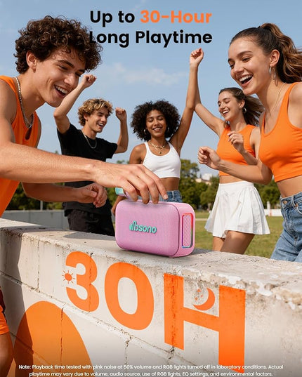 Bluetooth Speaker Stereo 20W Loud Sound: 30H Playtime, IPX5 Water Resistant, Portable Wireless Speakers, Powerful Bass, Lightshow, Birthday Gifts for Men/Adults/Teens, Beach Vacation Essentials, Pink