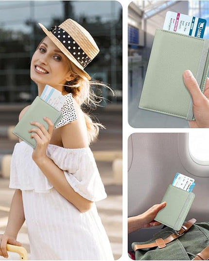 ACdream RFID BLOCKING Passport Holder Travel Wallet, Premium PU Leather Cover Passport Book with Card Holder, Pen Holder, Keep Organization, and Travel Essentials for Women and Men, Agave Green