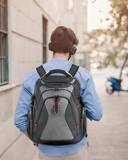 KROSER Travel Laptop Backpack 17.3 Inch XL Computer Backpack with Hard Shell Saferoom RFID Pockets Water-Repellent Business College Daypack Stylish Bag for Men/Women-Black Grey