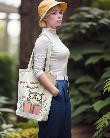 Tote Bag for Women, Reusable Zippered Canvas Bag with Handles Pocket Thick Canvas, for Grocery Shopping Beach Gift