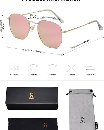 SOJOS Square Polarized Sunglasses for Women Men Small Hexagonal Polygon Shades SJ1072