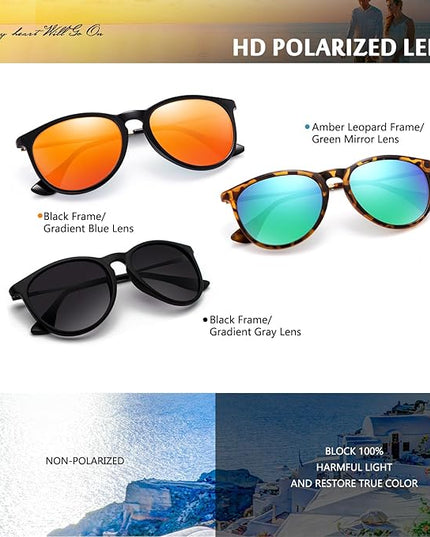 CHBP Sunglasses Womens Men Polarized UV Protection Trendy Vintage Retro Round Mirrored Lens Sunglasses For Women