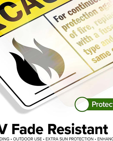 Warning For Continued Protection Against Risk Of Fire Replace Sign, 10x7 Inches, 4 Mil Vinyl Decal Stickers Weather Resistant, Made in USA by My Sign Center