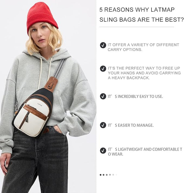 7L Sling Bag For Women Men Backpack Fanny Pack Crossbody Chest Travel Shoulder Belt Bags Purse Handbag PU Leather