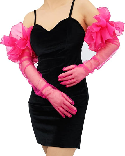 Super Puff Sheer Long Gloves Oversize Tulle Mesh Gloves for Cocktail Opera Party Glove Long Sleeve