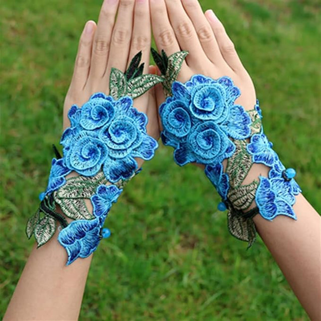 Specell Embroidered Flowers Lace Fingerless Gloves - for Bridal Wedding Cocktail Tea Party Evening Prom Costumes Cosplay
