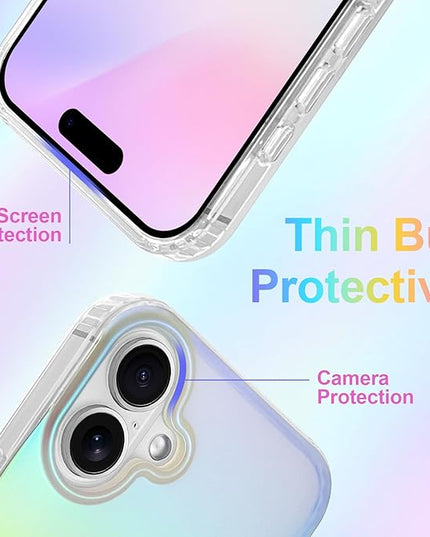 Cute Case for iPhone 17 Case for Women Girls [Compatible with Magsafe] Aesthetic Girly Glitter Bling Rainbow Magnetic Protective Phone Cover, Translucent Iridescent Blue & Pink