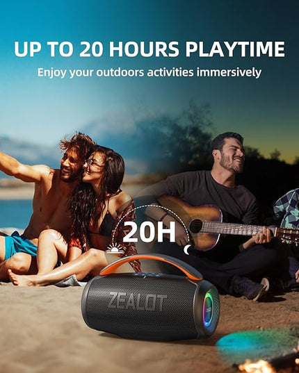 ZEALOT P11 Bluetooth Speaker, 80W Peak Wireless Stereo, Ultra Lightweight Portable Design and IPX6 Waterproof, Customize EQ for Outdoor/Camping/Beach/Travel (Black)