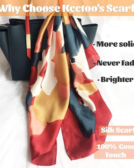 kcctoo 27.5" Mulberry Silk Feeling Head Scarf Women's Fashion Square Neck Satin Scarfs for Bag Hair Scarves Gift