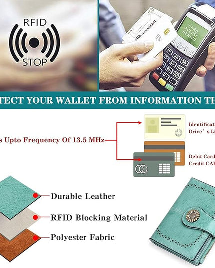 SENDEFN Small Womens Wallet Leather Bifold Card Holder RFID Blocking with Zipper Coin Pocket