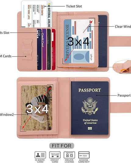 Melsbrinna Rfid Passport Holder for Travel women/Men, Cute Passport Wallet Rfid Blocking Card Slots, Rfid Passport Cover/CaseTravel Wallet, Passport Book Holder (1, Pink)