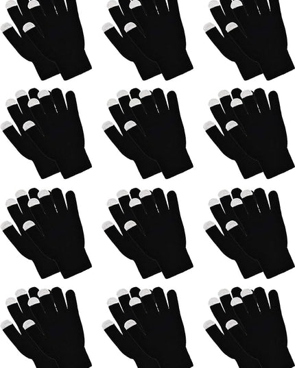 Pangda 12 Pairs Winter Touch Screen Gloves for Men Women Stretch Knitted Texting Gloves Warm Windproof Solid Color Mittens