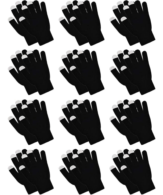 Pangda 12 Pairs Winter Touch Screen Gloves for Men Women Stretch Knitted Texting Gloves Warm Windproof Solid Color Mittens