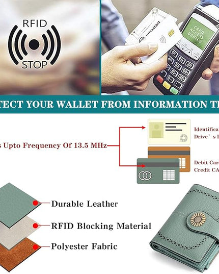 SENDEFN Small Womens Wallet Leather Bifold Card Holder RFID Blocking with Zipper Coin Pocket