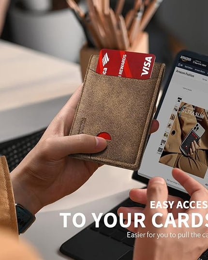 RUNBOX Wallet for Men Slim 11 Credit Card Holder Slots Leather RFID Blocking Small Thin Men's Wallet Bifold Minimalist Front Pocket Large Capacity Gift Box
