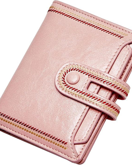 TFKGS Small Wallet for Women Vegan Leather RFID Blocking Bifold Compact Credit Card Holder with Zipper Coin Pocket Pink