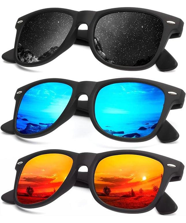 KALIYADI Polarized Sunglasses for Men and Women Matte Finish Sun glasses Color Mirror Lens UV Blocking (3 Pack)
