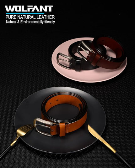 WOLFANT 1.5" Top Full Grain Leather Belt for Men in Gift Box,100% Italian Real Solid Leather
