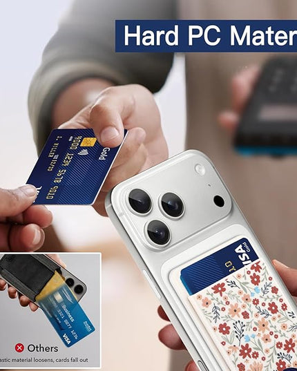Stronger Magnetic Card Slot Wallet for iPhone 17/16/15/14/13/12 Series (Not for 13/12 Mini), Floral Pattern Hard Card Holder Fit 3 Cards Compatible with Magsafe Accessories, White