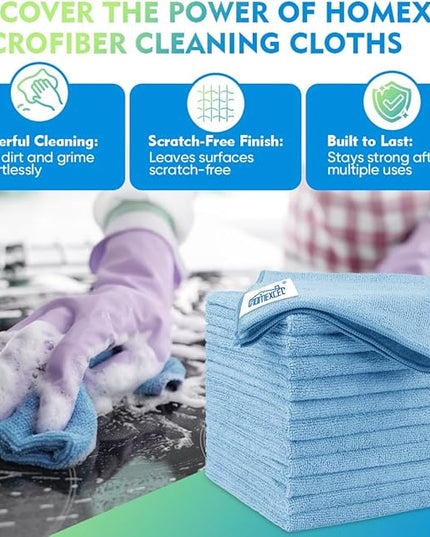 HOMEXCEL Blue Microfiber Cleaning Cloth 12 Pack, 12.5 x 12.5 inch Microfiber Towels for Cars, Ultra Absorbent Car Washing Cloth, Lint Free Streak Free Cleaning Rags for Car, Kitchen, and Window