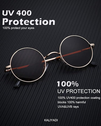 KALIYADI Round Polarized Sunglasses for Men Women Retro Metal Hippie Circle Style Sun Glasses UV Protection