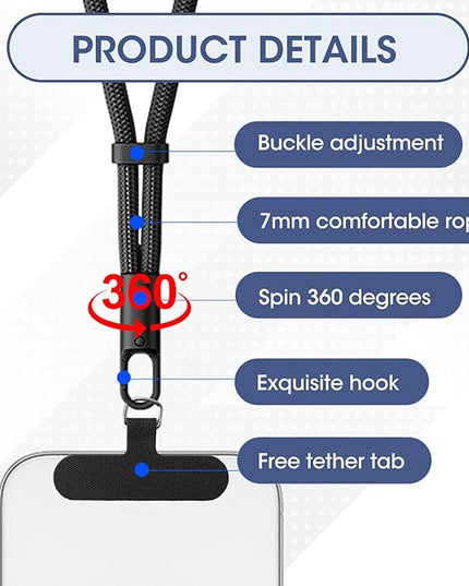 Phone Wrist Strap, Phone Lanyard Wrist, 2 Pack 7.28" Anti Theft 360° Rotation Adjustable Reinforced Phones Strap, Universal Wrist Strap for Phones Case