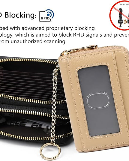 imeetu RFID Credit Card Holder, Small Leather Zipper Card Case Wallet for Women