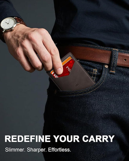 Ruiici Wallet for Men, Slim Minimalist Wallet with Money Clip＆ID Window, RFID Blocking Pop-Up Credit Card Holder, Smart Auminum Mens Wallet Holds 9-13 Cards (Gift Box) (Coffee Brown)