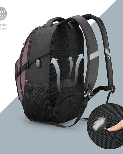 Swissdigital Design Laptop Backpack with USB Charging Port, Travel Backpack Fits 15.6 inches Computer, 31L College School Backpack for Women, Light Purple/Black | SD803-85