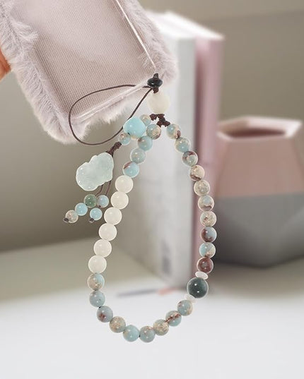 Chinese Style Agalmatolite Phone Lanyard Green Wrist Strap Short Cellphone Chain Bodhi Hanging Rope Lightweight Anti-lost Charm for Keys and Accessories