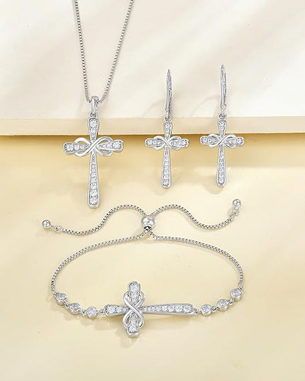 YL Cross Bracelet 925 Sterling Silver Infinity Sideways Link Bracelet Birthstone Jewelry for Women