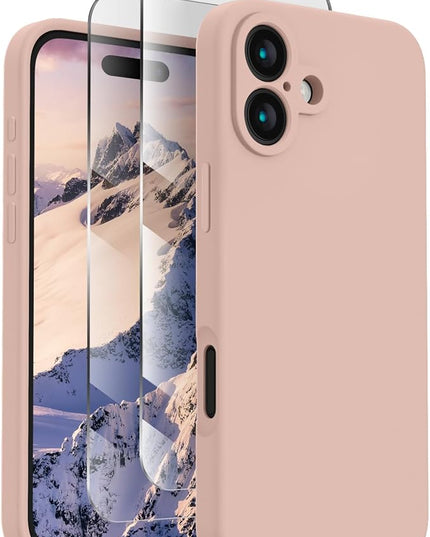 FireNova Designed for iPhone 16 Plus Case, Silicone Upgraded [Camera Protection] Case with [2 Screen Protectors], Soft Anti-Scratch Microfiber Lining Inside, 6.7 inch, Pinksand