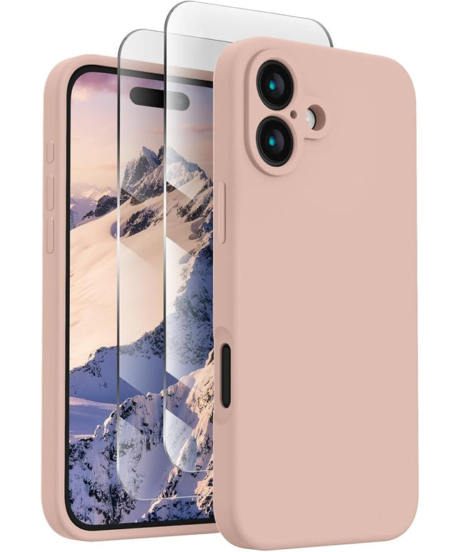 FireNova Designed for iPhone 16 Plus Case, Silicone Upgraded [Camera Protection] Case with [2 Screen Protectors], Soft Anti-Scratch Microfiber Lining Inside, 6.7 inch, Pinksand