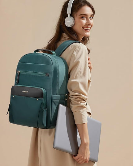 LOVEVOOK Laptop Backpack for Women with 2X Extra-Large Tumbler Pockets, 15.6" Work Backpack Purse, Travel Personal Item Bag, Carry On Business Computer Bag for Office, School, or Gift, Lustrous Pine
