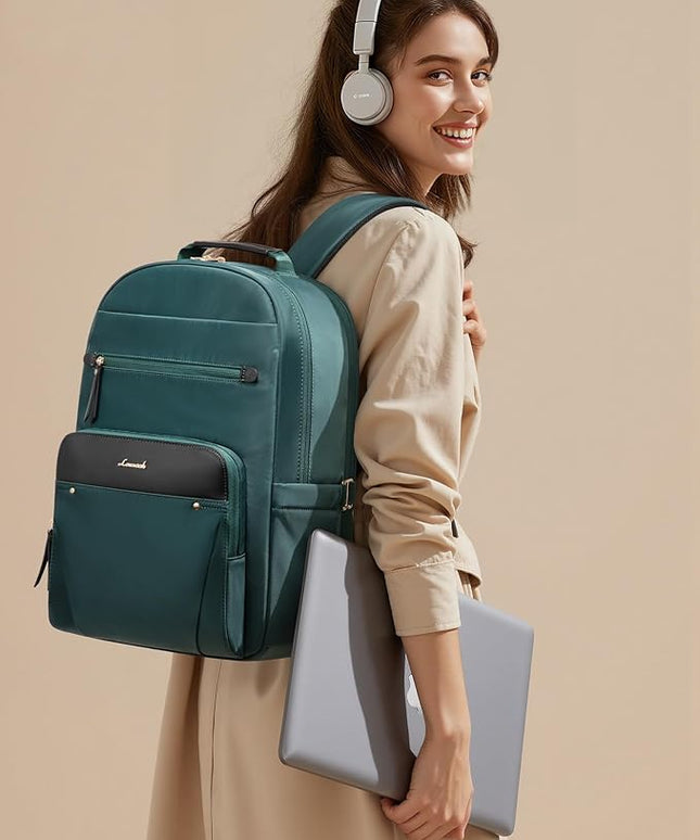 LOVEVOOK Laptop Backpack for Women with 2X Extra-Large Tumbler Pockets, 15.6" Work Backpack Purse, Travel Personal Item Bag, Carry On Business Computer Bag for Office, School, or Gift, Lustrous Pine