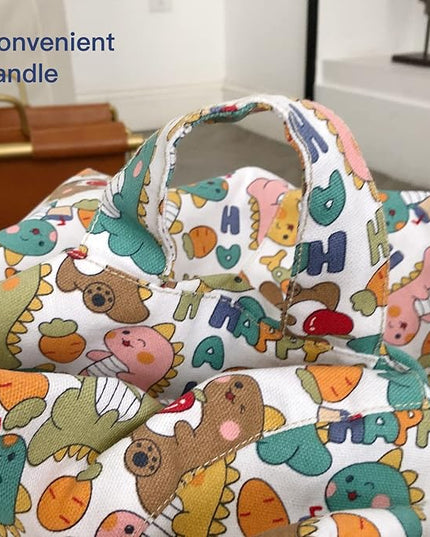 YuppieLife Kids Storage Bean Bag Cover（No Filling） Toy Organizer|Carrying Handle Sofa|Available for Kids and Teenager|Cuddle Chair|Machine Washable and Durable（38“,Happy Dinosaur）