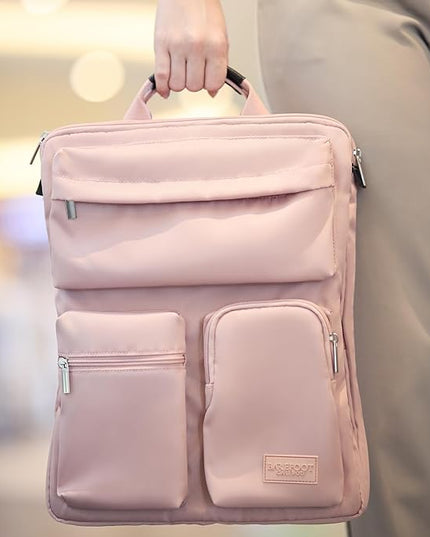 BAREFOOT CARIBOU Over Luggage Organizer for Carry On Bag or Suitcase with Storage Pockets, 16” Laptop Sleeve with Handle, Travel Accessories Bag Slide On Luggage Harness with Adjustable Straps (Pink)