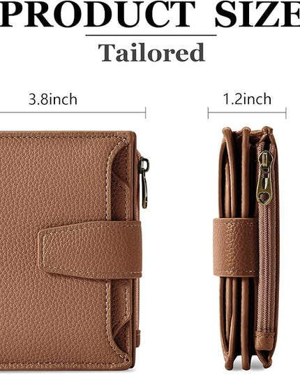 Airkit Small Wallet Women RFID Blocking Soft Leather Bifold Compact Card Holder Wallet for Women with Zipper Coin Pocket 4 ID Window