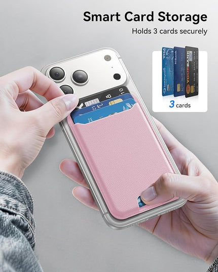 TWZKG for MagSafe Wallet, 3 Card Holder, Slim Magnetic Phone Wallet for iPhone 17/16/15/14/13/12 Pro Max Plus Air Series,RFID Blocking Vegan Leather,Pink