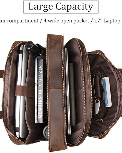 Augus Business Travel Briefcase Genuine Leather Duffel Bags for Men Laptop Bag fits 15.6 inches Laptop