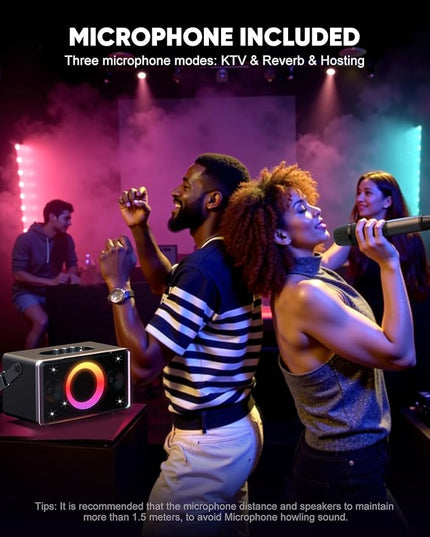 GFEEN Party Bluetooth Speaker: 100W Peak Loud! Deep Bass, 15H Playtime, Large Wireless Speakers, Powerful Sound, Light Show, Fast Charging for Outdoor, Backyard, House(Silver with 1Mic)