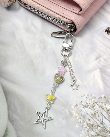 2PCS Cute Phone Charms Aesthetic Y2k Pink Guitar Strawberry Star Phone Straps Key Chains for Keys Bags Camera