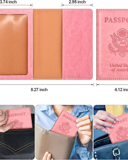 Eoehro Passport and Vaccine Card Holder, Faux Leather, AI-pink, Compact, Lightweight, Waterproof