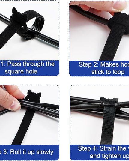 100PCS Reusable Cable Ties, 8 Inches Adjustable Cord Straps, Wire Organizer, Cord Wrap Hook Loop Cable Management, Multi Purpose Cable Management Ties for Home, Office & Data Centers Black