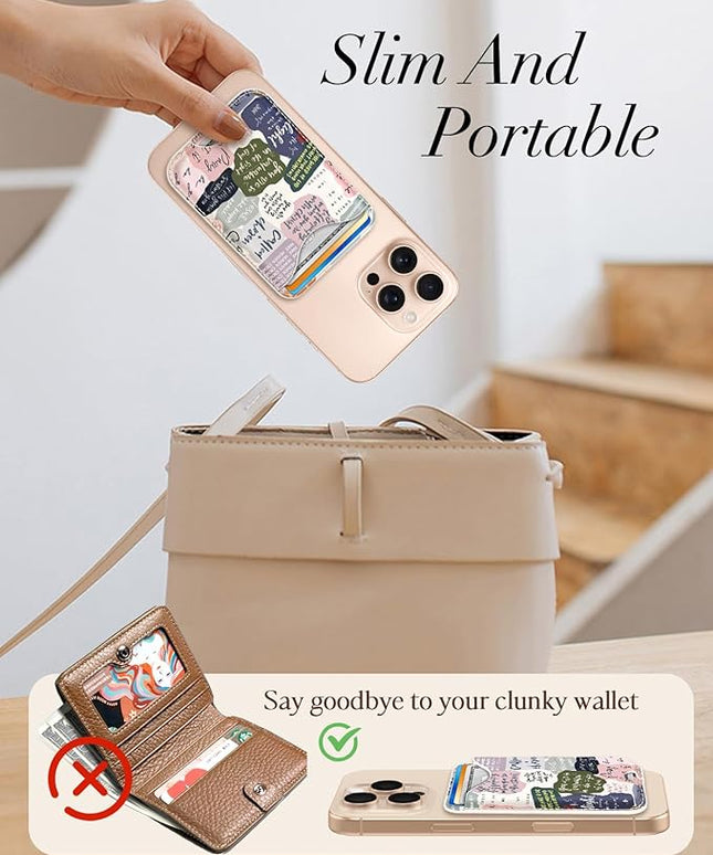 Shorogyt Compatible with Magsafe Wallet Magnetic Card Holder - Words Phone Wallets for Women Teen Girls Cute for iPhone 17/16/15/14/13/12 Series Slim for Apple Mag RFID Magnet, Fit 3 Cards