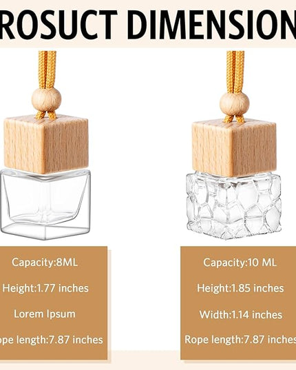 BBTO 100 Pcs Car Air Fresheners Diffuser with Wooden Cap - Empty Aromatherapy Diffuser Clear Fragrance Holder Pendant Hanging Perfume Fresheners for Car Decor (Clear, Square Style)